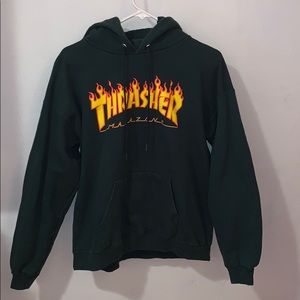 Thrasher Flame Logo Forest Green Hoodie